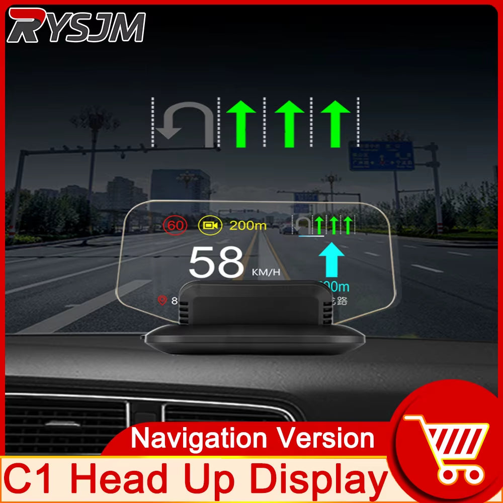 AD C1 Car Navigation Projection HUD Head up Display Speedometer Multiple Interfaces Car Accessories on Screen Overspeed Alarm