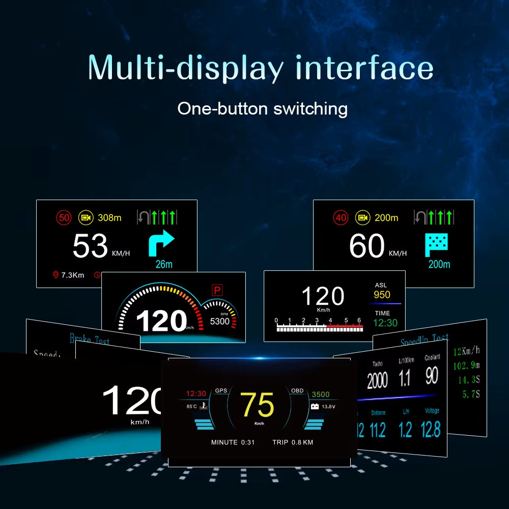 AD C1 Car Navigation Projection HUD Head up Display Speedometer Multiple Interfaces Car Accessories on Screen Overspeed Alarm